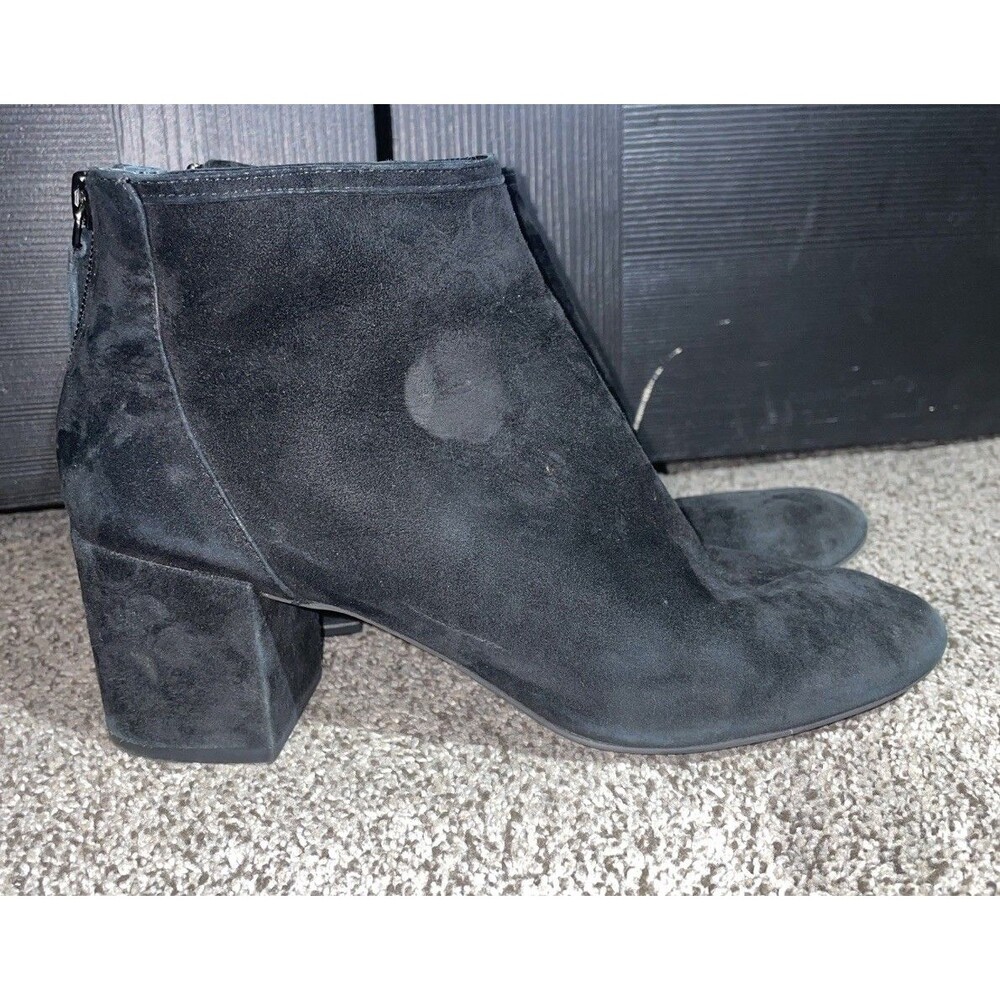 Cecelia New York Black Suede Ankle Booties Block Heel 7.5B Zip